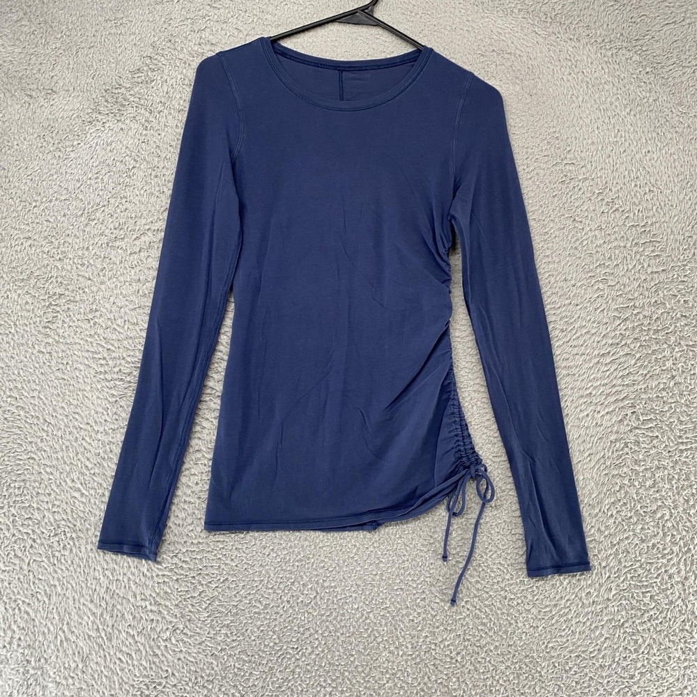 Lululemon Cinch It Top Womens 2 Blue Side Cinch Ruched Hem Yoga